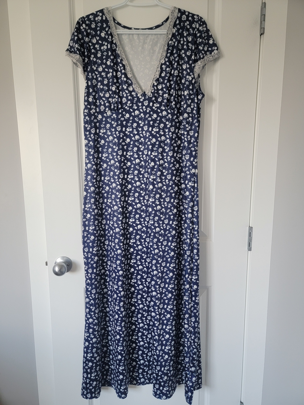 Navy Floral Lace-Trim Maxi Dress